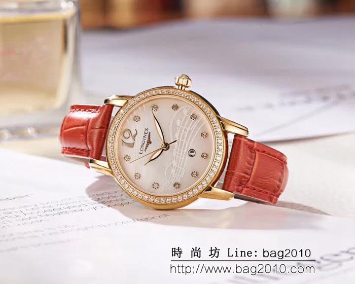 LONGINES浪琴 音符波紋貝母面 輕奢風女士腕表 WSS0583